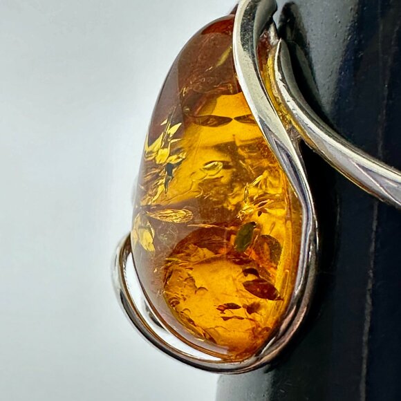 925 Sterling Silver Amber Teardrop Ring - Size 9.5 - Picture 12 of 15